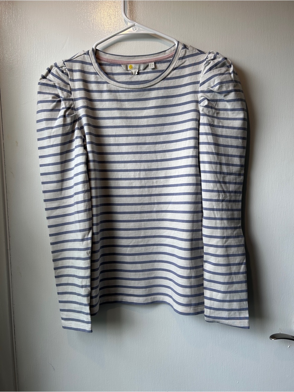 Boden Lavender and White Striped Puff-Sleeve Long Sleeve Tee